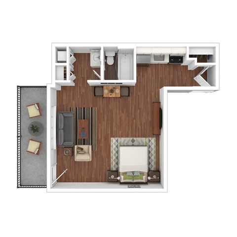 Floor plan for studio, 1 bath, 598 sqft